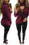 Burgundy Lace-up High Neck Cut Out Long Sleeve T-Shirt
