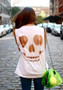 White Skull Cut Out Round Neck Short Sleeve T-Shirt