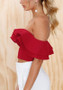 Red Crop Ruffle Collar Elbow Sleeve Fashion T-Shirt