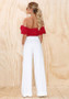 Red Crop Ruffle Collar Elbow Sleeve Fashion T-Shirt