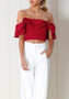 Red Crop Ruffle Collar Elbow Sleeve Fashion T-Shirt