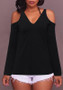 Black V-neck Off Shoulder Casual Loose Long Sleeve T-Shirt