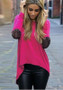 Pink Plain Irregular Sequin Round Neck Fashion T-Shirt