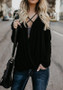 Black Cut Out Long Sleeve V-neck Going out T-Shirt