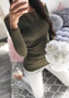 Green Plain Lace Boat Neck Long Sleeve Casual T-Shirt