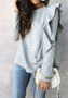 Grey Irregular Ruffle Round Neck Long Sleeve Fashion T-Shirt