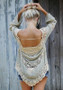 Grey Patchwork Cut Out Backless Irregular Round Neck Long Sleeve Fashion T-Shirt