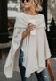 Beige Plain Cascading Ruffle Irregular Boat Neck Three Quarter Length Sleeve Fashion T-Shirt