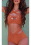 Orange Cut Out Shoulder-Strap Two Piece High Waisted Bikini Swimwear