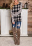 Black-White Plaid Striped Pattern Round Neck Long Sleeve Casual T-Shirt