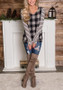 Black-White Plaid Striped Pattern Round Neck Long Sleeve Casual T-Shirt
