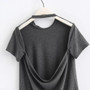 Grey Plain Cut Out Open Back Clubwear Short Sleeve T-Shirt