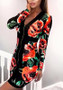 Multicolor Floral Zipper V-neck Long Sleeve Fashion Coat