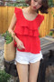 Summer Solid Color Ruffled Wild Chiffon Blouse Top