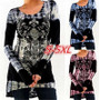 Women's fashion Long Sleeve O-neck Printing T-shirt Slim High Waist Tie Dye Tops