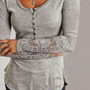 Casual Fashion Sexy Long Sleeve Cotton Shirt Lace Blouse Loose Top Casual T-shirt