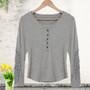 Casual Fashion Sexy Long Sleeve Cotton Shirt Lace Blouse Loose Top Casual T-shirt