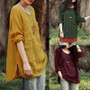 Casual Vintage Women Long Sleeve  Cotton Loose Casual Tops Blouse T-Shirt Plus