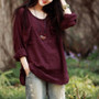 Casual Vintage Women Long Sleeve  Cotton Loose Casual Tops Blouse T-Shirt Plus