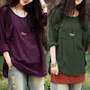 Casual Vintage Women Long Sleeve  Cotton Loose Casual Tops Blouse T-Shirt Plus