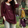 Casual Vintage Women Long Sleeve  Cotton Loose Casual Tops Blouse T-Shirt Plus