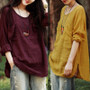 Casual Vintage Women Long Sleeve  Cotton Loose Casual Tops Blouse T-Shirt Plus