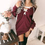 Autumn Winter Women Fashion Mid-length Bandage V-neck Loose Long Sleeve Hoodie Casual Sexy T shirt Tops