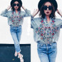 Casual Women Floral Embroidered Casual Blouse Autumn Long Sleeve Shirt Tops