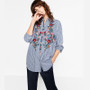 Casual Women Floral Embroidered Casual Blouse Autumn Long Sleeve Shirt Tops