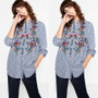Casual Women Floral Embroidered Casual Blouse Autumn Long Sleeve Shirt Tops