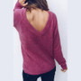 Autumn Spring Long Sleeve Casual Loose V Neck Sexy Off Shoulder Pullover T-Shirt Tops