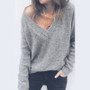 Autumn Spring Long Sleeve Casual Loose V Neck Sexy Off Shoulder Pullover T-Shirt Tops