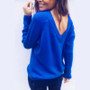 Autumn Spring Long Sleeve Casual Loose V Neck Sexy Off Shoulder Pullover T-Shirt Tops