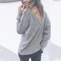 Autumn Spring Long Sleeve Casual Loose V Neck Sexy Off Shoulder Pullover T-Shirt Tops