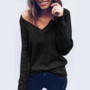 Autumn Spring Long Sleeve Casual Loose V Neck Sexy Off Shoulder Pullover T-Shirt Tops