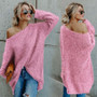 Women Fashion Pure Color Plus Size Pullover Long Sleeve Irregular Loose Sweater