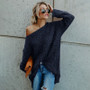 Women Fashion Pure Color Plus Size Pullover Long Sleeve Irregular Loose Sweater