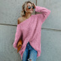 Women Fashion Pure Color Plus Size Pullover Long Sleeve Irregular Loose Sweater