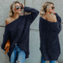 Women Fashion Pure Color Plus Size Pullover Long Sleeve Irregular Loose Sweater