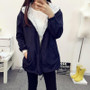 Spring Autumn 2018 Fashion Women Jacket Coat Pocket Zipper Hooded Two Side Wear Cartoon Print Outwear Loose Plus Size