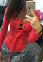 Casual Red Drawstring Lace Up Cut Out Round Neck Long Sleeve T-Shirt