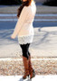 Casual Beige Patchwork Lace Round Neck Long Sleeve Elastic Waist Loose T-Shirt