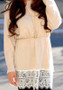 Casual Beige Patchwork Lace Round Neck Long Sleeve Elastic Waist Loose T-Shirt