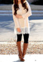 Casual Beige Patchwork Lace Round Neck Long Sleeve Elastic Waist Loose T-Shirt