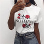 Nothing Letter Print Rose T-Shirt Women Summer Casual Short Sleeve T-Shirt Plus Size Punk Shirts