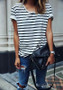 Casual New Summer Women Tops O-Neck T-Shirt Short Sleeve Striped T Shirts