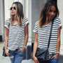 Casual New Summer Women Tops O-Neck T-Shirt Short Sleeve Striped T Shirts