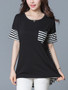 Casual High-Low Striped Round Neck Patch Pocket Blouse