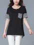 Casual High-Low Striped Round Neck Patch Pocket Blouse