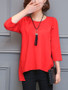Casual Round Neck High-Low Plain Long Sleeve T-Shirt With Necklace